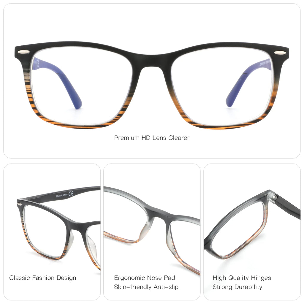 ZENOTTIC Fashion Square Reading Glasses Men Anti Blue Light Blocking Eyeglasses Computer Readers with Spring Hinge