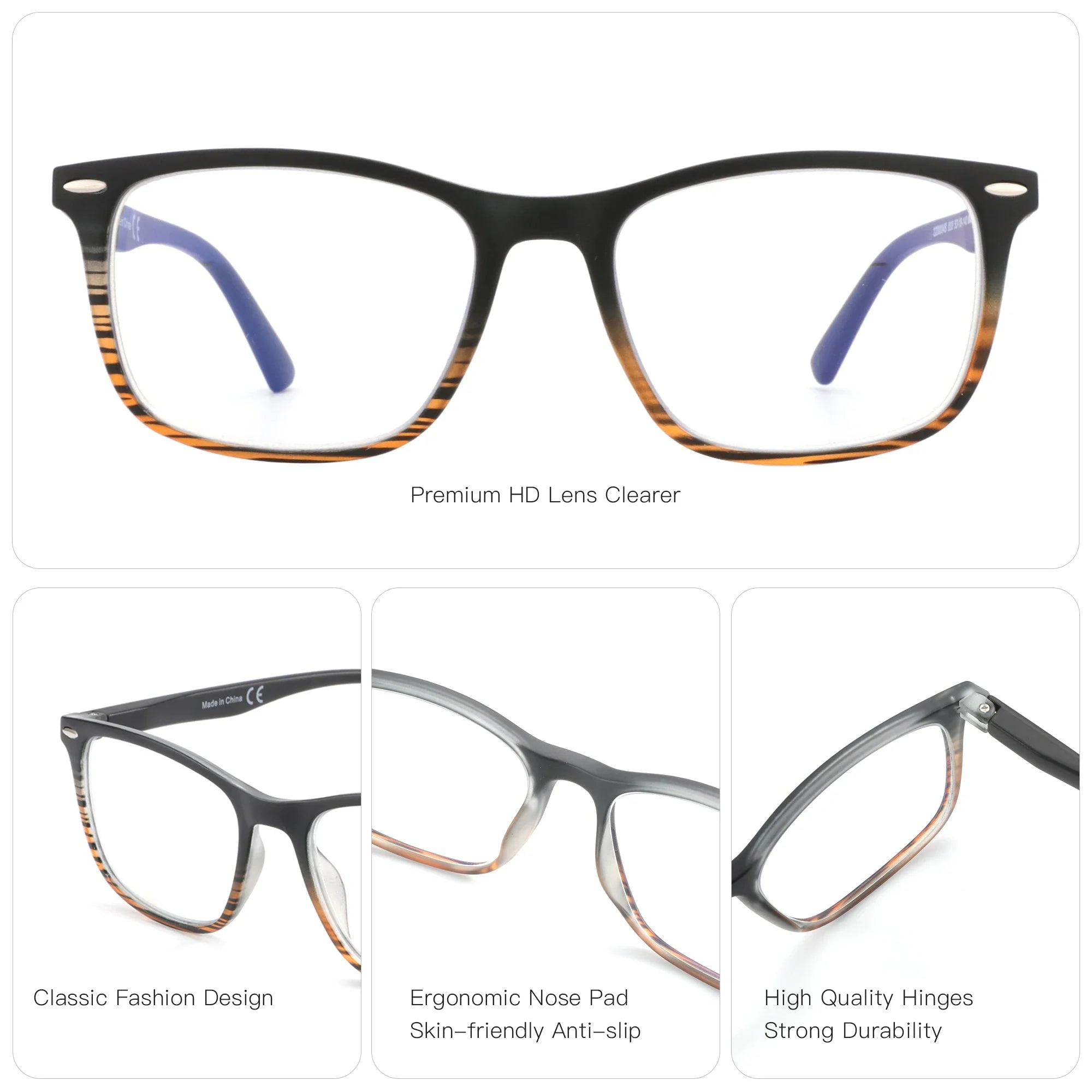 ZENOTTIC Fashion Square Reading Glasses Men Anti Blue Light Blocking Eyeglasses Computer Readers with Spring Hinge