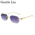 Small Rectangle Punk Rimless Sunglasses Men 2026 Luxury Designer Leopard Head Frameless Cut Edge Shades Retro Gold Metal Eyewear