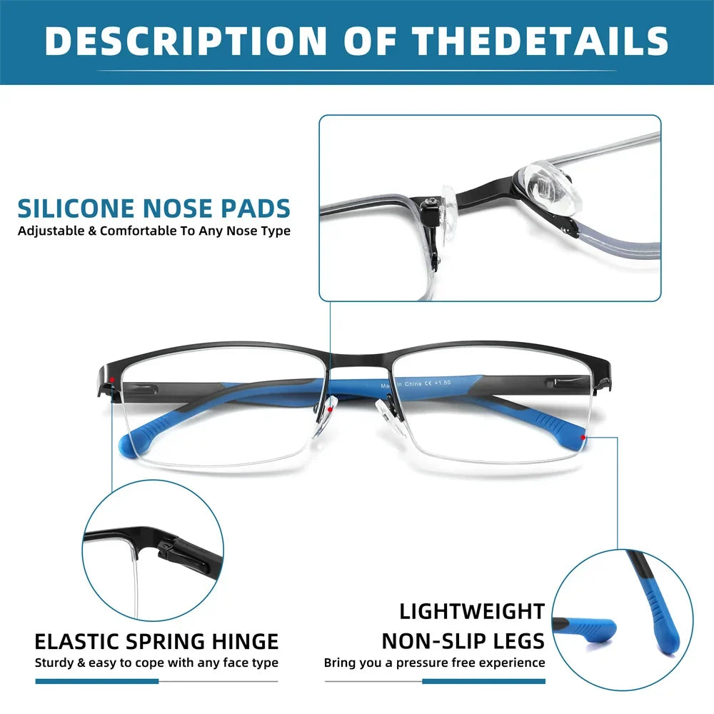 2025 NEW Men Blue light blocking Reading Glasses for Women Metal Frame Readers Magnifier Presbyopia Lens Eyewear +0.75~3.0