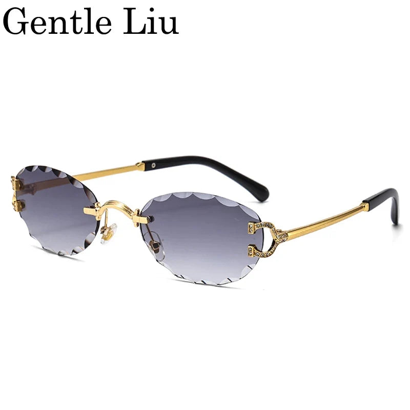 Oval Punk Rimless Change Color Sunglasses Men 2026 Luxury Brand  Photochromic Sunglass Metal Frame Cutting Lens Eyewear For Male
