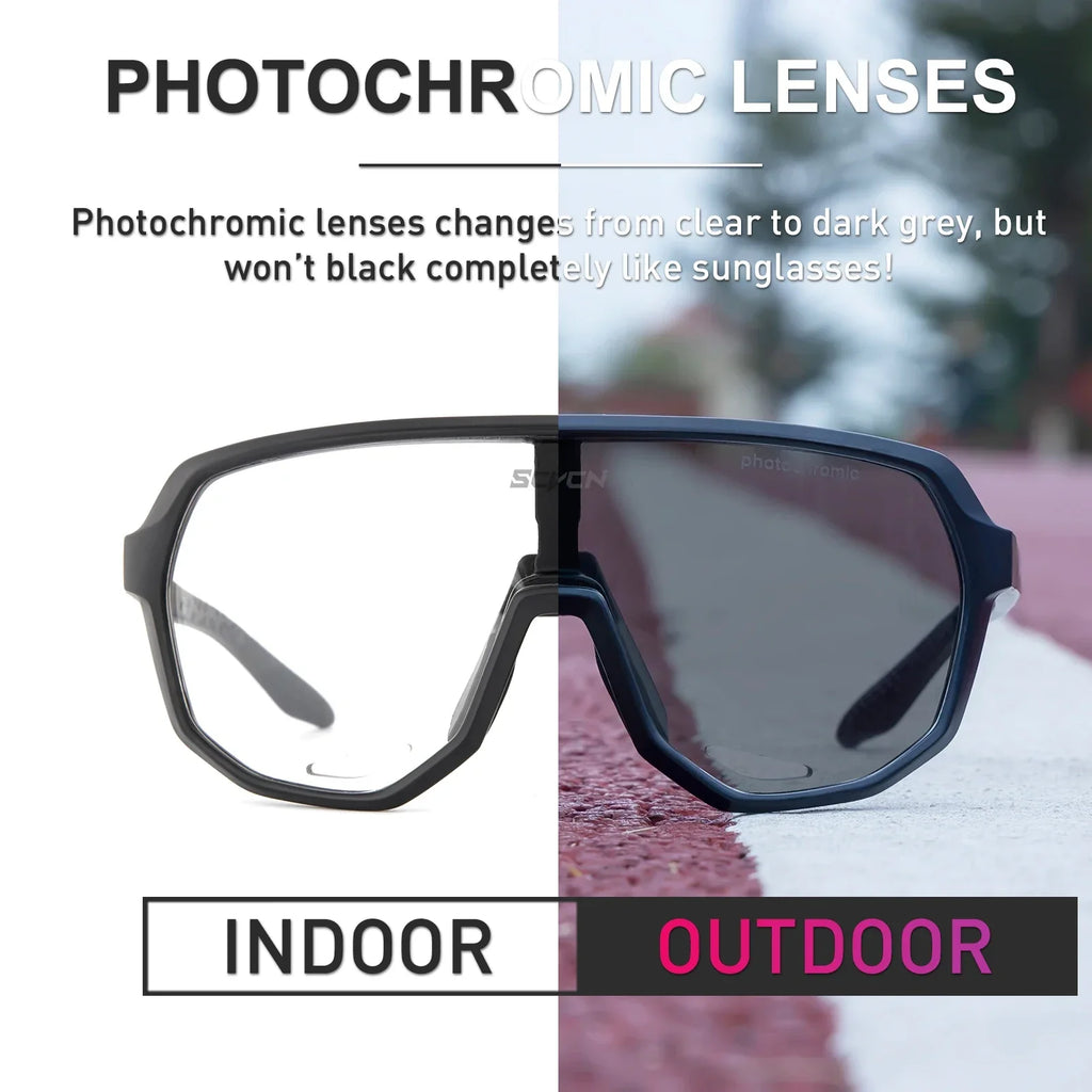 Scvcn Photochromic Sunglasses Cycle Glasses for Men Sun Mountain Bike Bicycle Cycling Eyewear Goggles Sports UV400 Polarized MTB