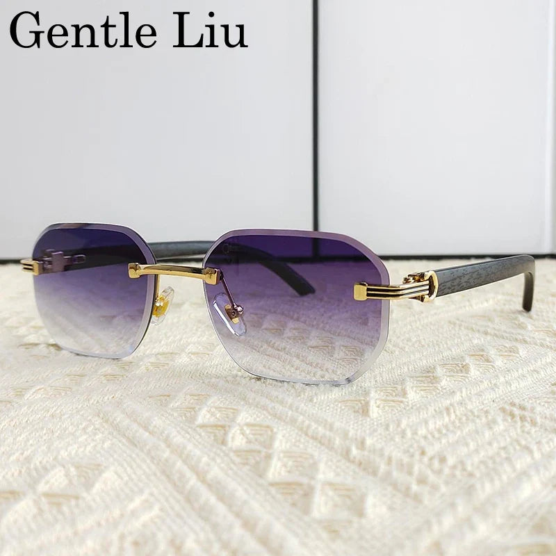 Vintage Square Rimless Sunglasses Men 2026 Luxury Brand Trendy Frameless Punk UV400 Eyewear Anti Blue Light Prescription Glasses