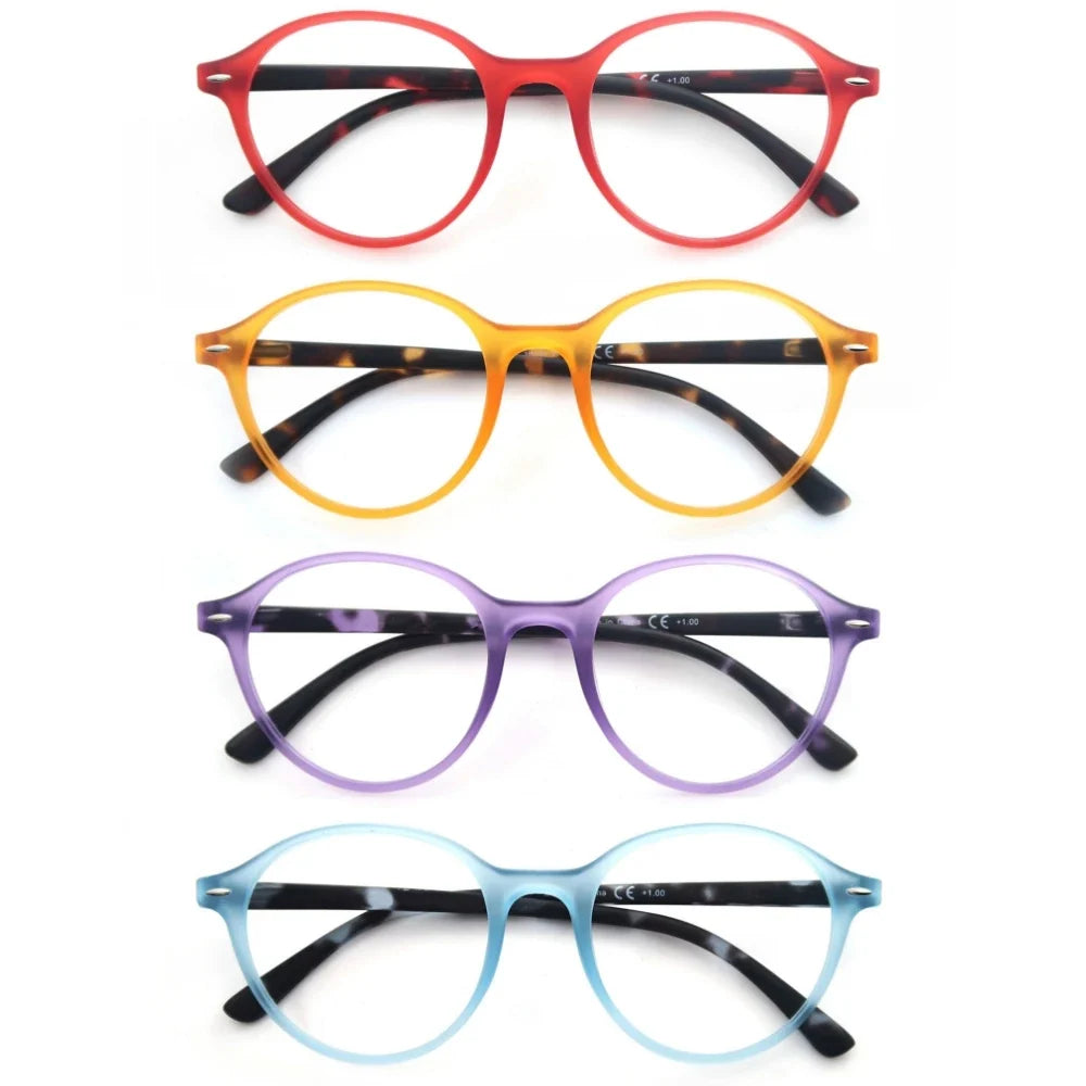 Round Reading Glasses For Women Spring Hinge Lightweight Presbyopic Readers Classic Frame Multicolor (Red/Blue/Purple/Orange)