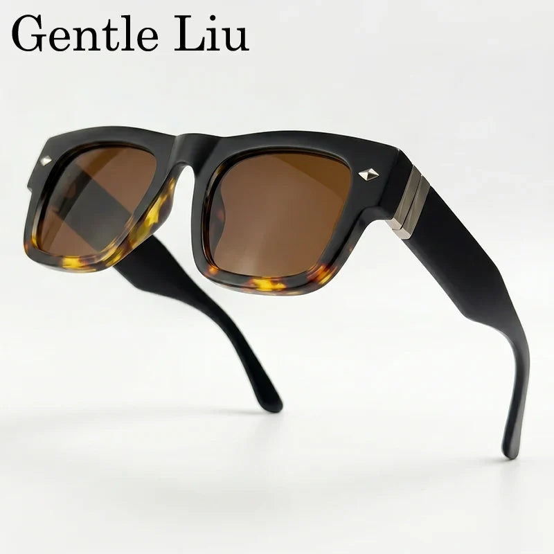 Retro Steampunk Square Photochromic Sunglasses Men Luxury Brand Design Oversized Thick Frame Rivet Sun Glasses For Male Eyewear