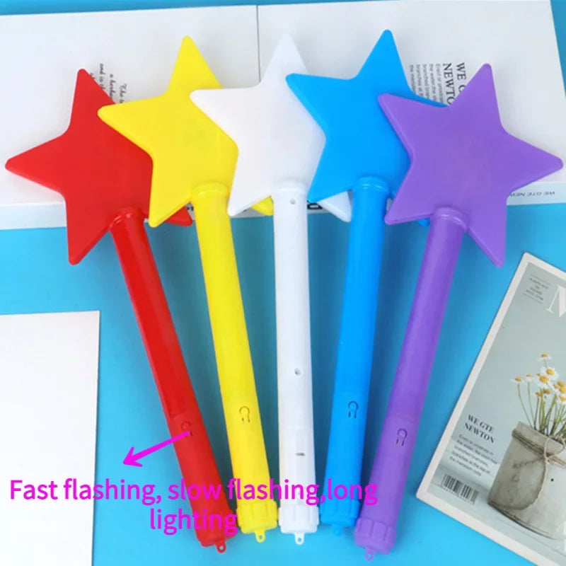 1pc LED Five Pointed Star Flashing Stick Light Up Flashing Wand Colorful Fluorescent Stick Princess Gift Party Birthday Supplies
