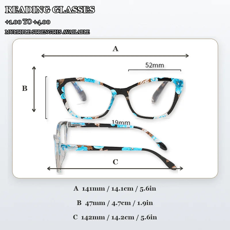 6 Pack Floral Leopard Cat Eye Reading Glasses for Women, Multi Pattern Fashion Reading Glasses Bulk Set, Multiple Diopters +1