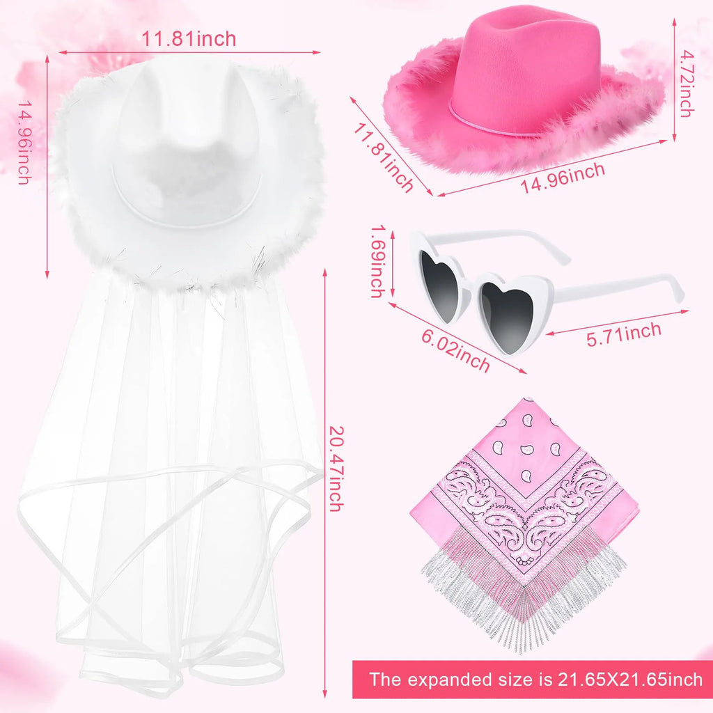 5-12Set Cowgirl Cowboy Hats Bachelorette Cowboy Hats for Bridal Shower Wedding Rhinestone Bandana Heart Glasses for Last Disco