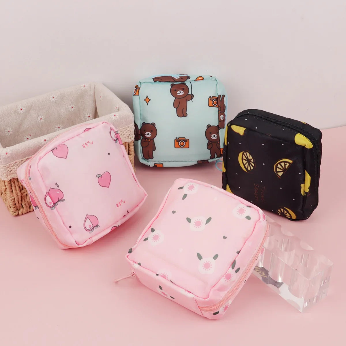 Zero Wallet Sanitary Napkin Storage Bag Portable Mini Simple Cartoon Cute Large Capacity Sanitary Cotton Portable Storage Bag