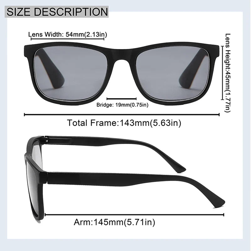 Extra-large reading sunglasses Suitable for men and women Classic square frame For outdoor use With prescription lenses.