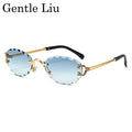 Oval Punk Rimless Change Color Sunglasses Men 2026 Luxury Brand  Photochromic Sunglass Metal Frame Cutting Lens Eyewear For Male