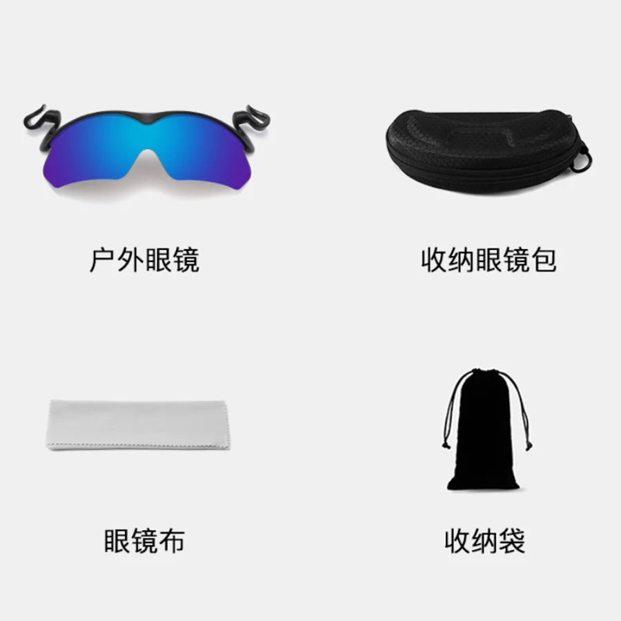Men Women Blue Red Polarized Cycling Sunglasses Mirrored Len Clipped Edge On Hat Reduce Ear Pressure Protect Eyes Easy To Carry