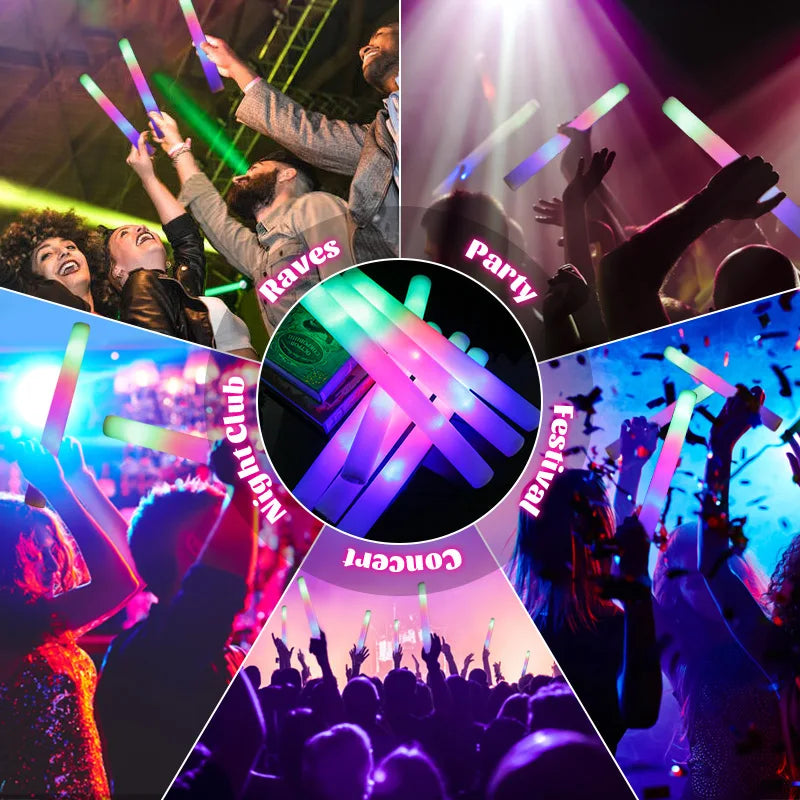 20/30/60Pcs LED Foam Glow Sticks 3 Modes Colorful Flashing Glow Stick Glow in The Dark Party Supplies Wedding Raves Concert