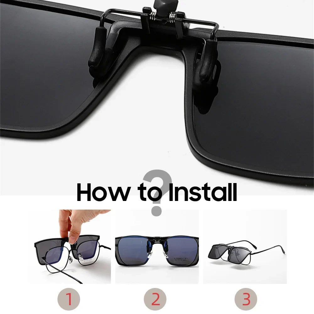 VIVIBEE Square Flip Up Clip On Sunglasses Polarized Mirror Blue Driving Glasses Grey UV400 Photochromic Night Vision Clips