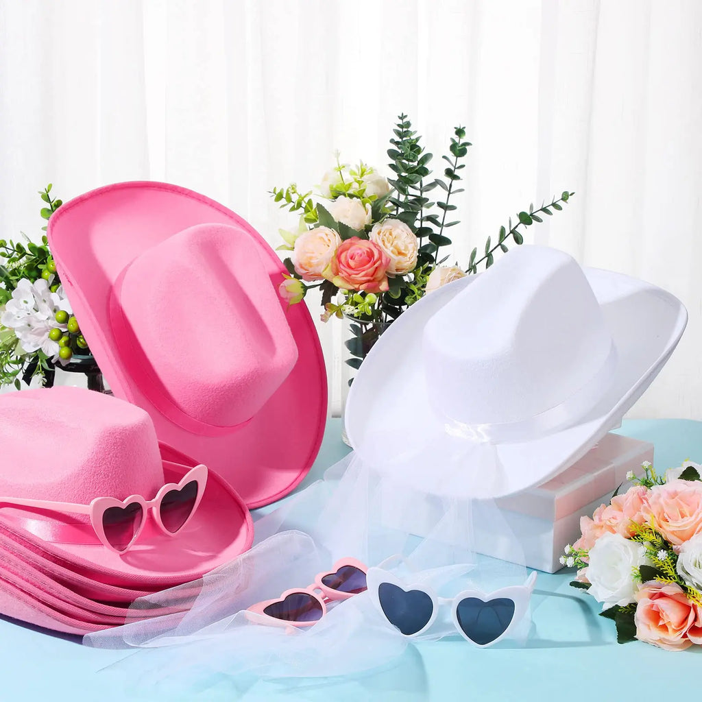 5-12Set Cowgirl Cowboy Hats Bachelorette Cowboy Hats for Bridal Shower Wedding Rhinestone Bandana Heart Glasses for Last Disco