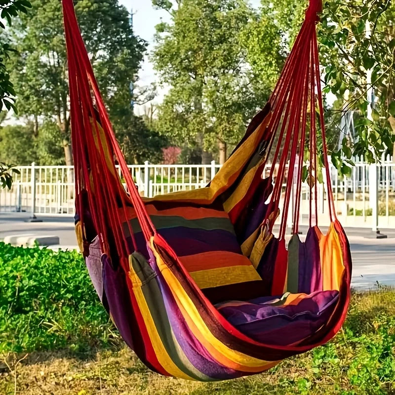 Durable Portable Hammock Chair Striped Design Comfortable Hanging Lounger for Camping Backyard Garden Patio Rest