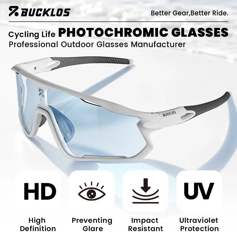 BUCKLOS Photochromic Cycling Glasses Professional Outdoor Sports Sunglasses UV400 Men Women Cycling Goggles Road Bike Eyewear