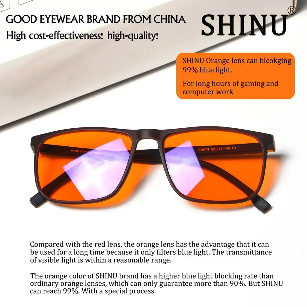 SHINU Good Sleep Blue Light Blocking Glasses Men Red Lenses Anti Green Light Eliminate Eye Strain Glasses Bluelight 078RD