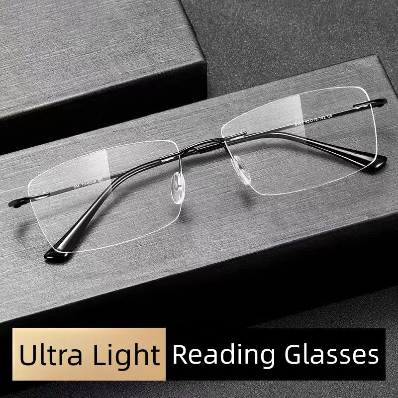 MODFANS Rimless Blue Light Blocking Glasses Men Presbyopia Glasses Reading Blue Light Refractive Correction Transparent Eyewear