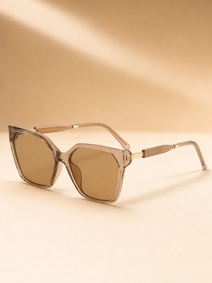 High End Square Cat Eye Sunglasses with Gold Border Stitching on the Legs, Light Luxury Women's Sunglasses