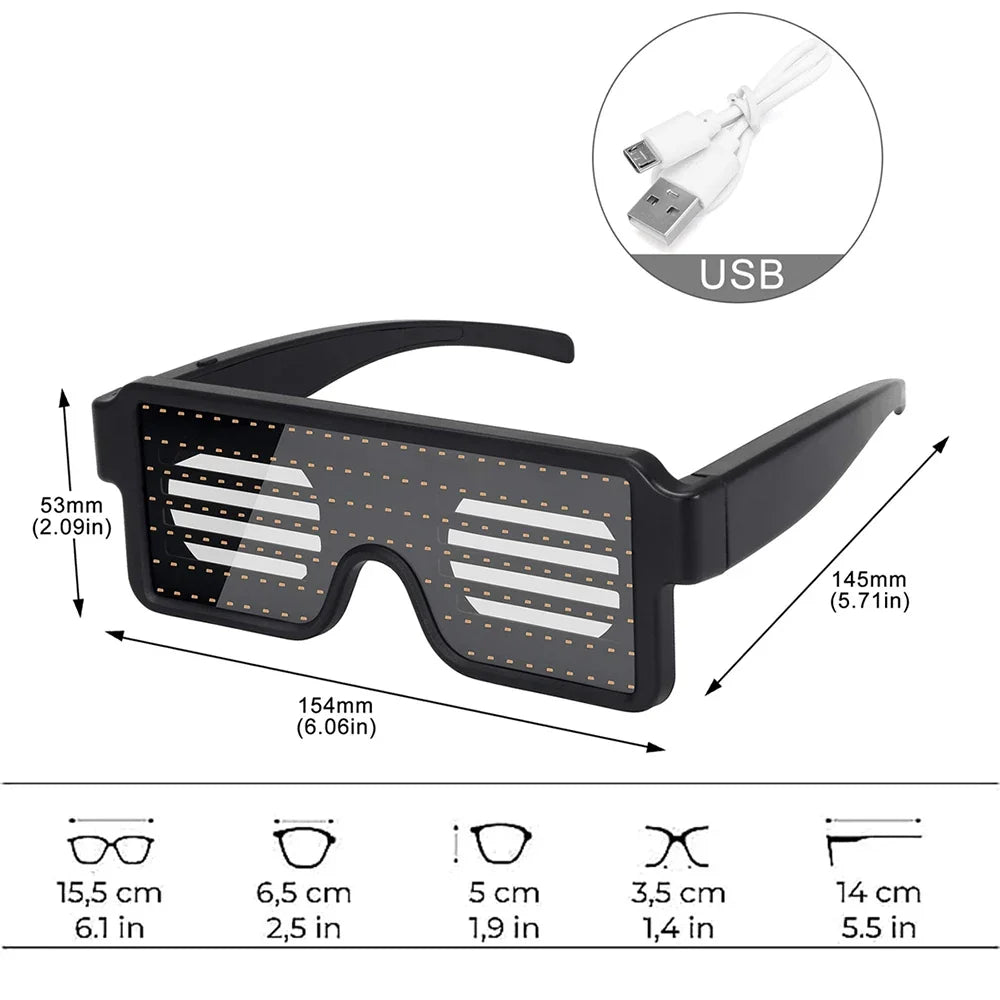 LED Glasses Light Up Dynamic Party Favor Glasses Festival Christmas USB Rechargeable LED Rave Glowing Flashing Glasses