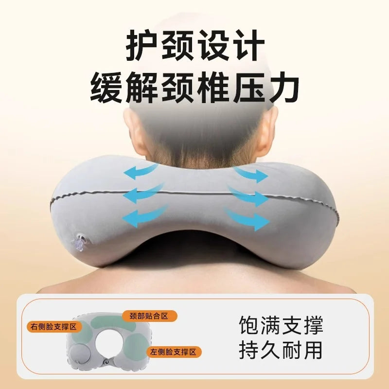 Portable Press‑to‑Inflate U‑Shape Inflatable Neck Pillow Soft Air Support Travel Pillow Comfort Sleeping Cushion for Flight Car