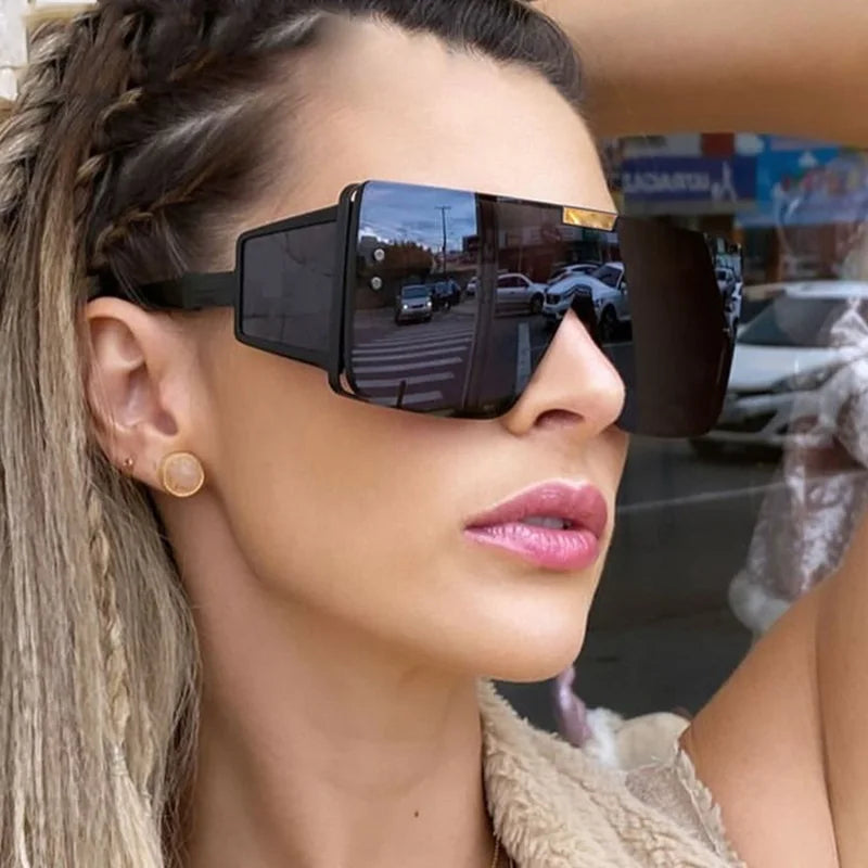 Shield Visor Mask Sunglasses Women Men Oversized Windproof Punk Glasses Square Big Frame Goggles Shades Sport UV400 Oculos