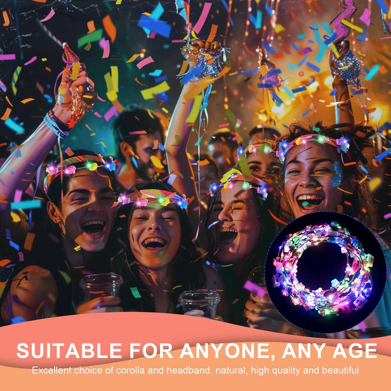 10-300Pcs LED Flower Crowns Light Up Headbands Glowing Flower Crown Garland Glow in the Dark Headband for Wedding Party favors