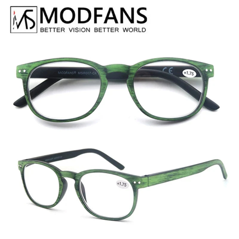 MODFANS Wood Look Reading Glasses Men Women Round Sun Readers Eyeglasses Frame Vintage Spring Hinge with Diopter +0.5 to +5.0