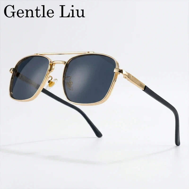 2026 Luxury Square Sunglasses Men Retro Double Bridge Metal Frame Driving Eyewear Vintage Sun Glasses For Male Outdoor Shades