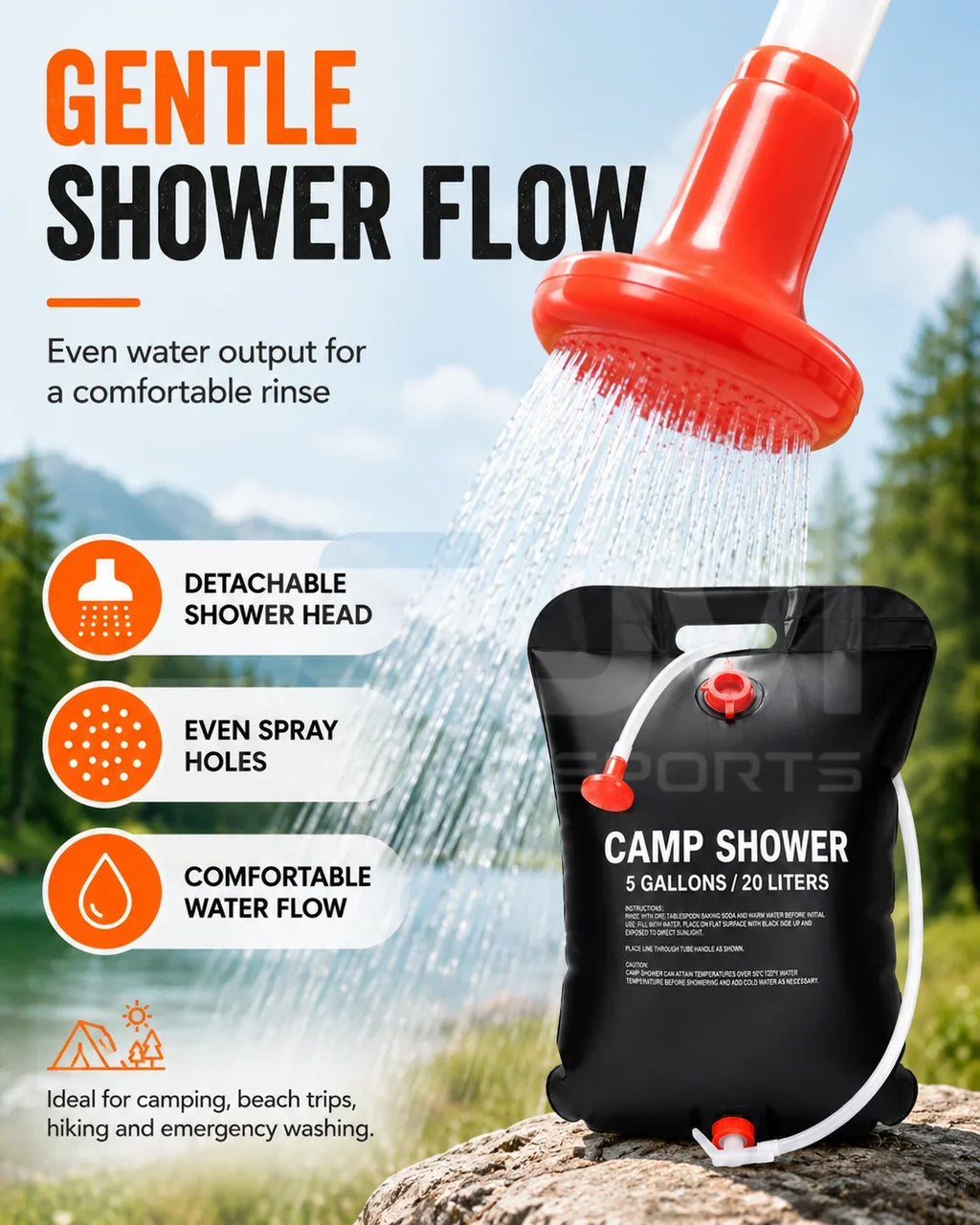 20L/25L Solar Camping Shower Bag Portable Outdoor Shower Bag with Shower Head Foldable Water Storage Bag for Hiking Travel Campi