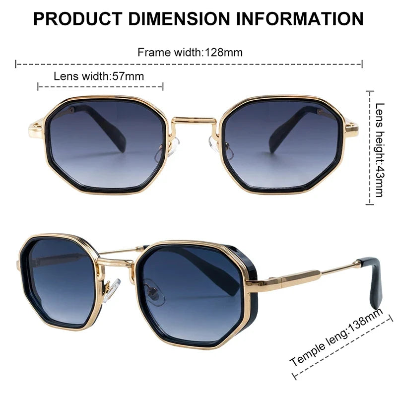 Steampunk Square Polygon Sunglasses Men 2026 Luxury Designer Vintage Geometric Metal Frame Gradient Shades Photochromic Eyewear