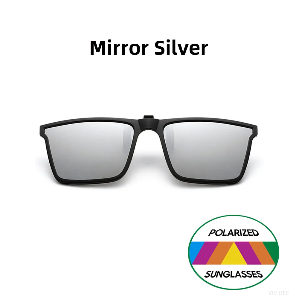 VIVIBEE Square Flip Up Clip On Sunglasses Polarized Mirror Blue Driving Glasses Grey UV400 Photochromic Night Vision Clips