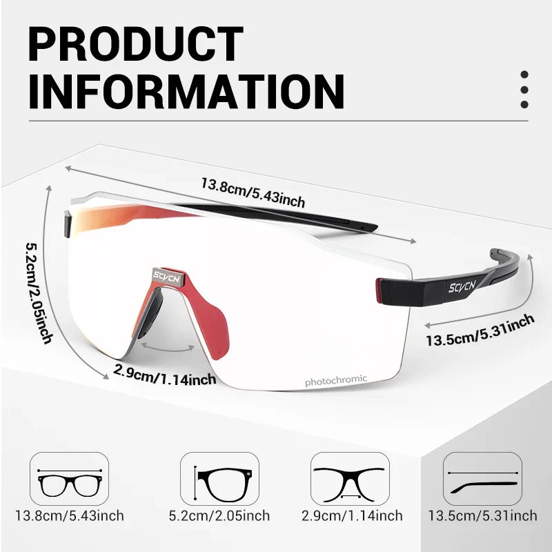 SCVCN Ultralight Photochromic Sports Running Sunglasses Men Women Outdoor Road Cycling Glasses UV400 Windproof Sandproof Goggles