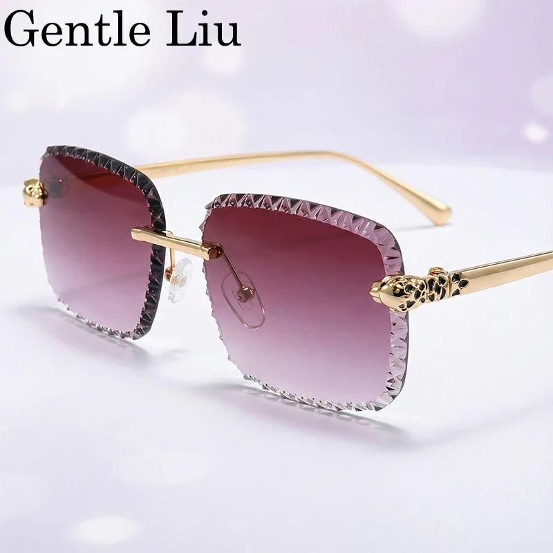 Retro Square Rimless Sunglasses Men 2026 Luxury Brand Framless Punk Rectangle Sun Glasses for Male Cut Edge Eyewear UV400 Shades