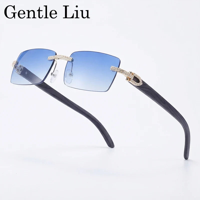 Y2K Rectangle Rimless Sunglasses Men Vintage Sun Glasses For Male 2026 Luxury Rhinestone Eyewear Punk Fashion Frameless Shades