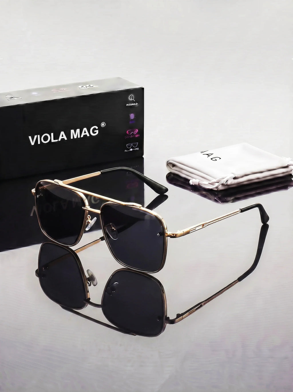 VIOLA MAG Luxury Retro Double Bridge Aviator Sunglasses, Premium  Pilot Eyewear, Fashion Designer Square Shades with Protective