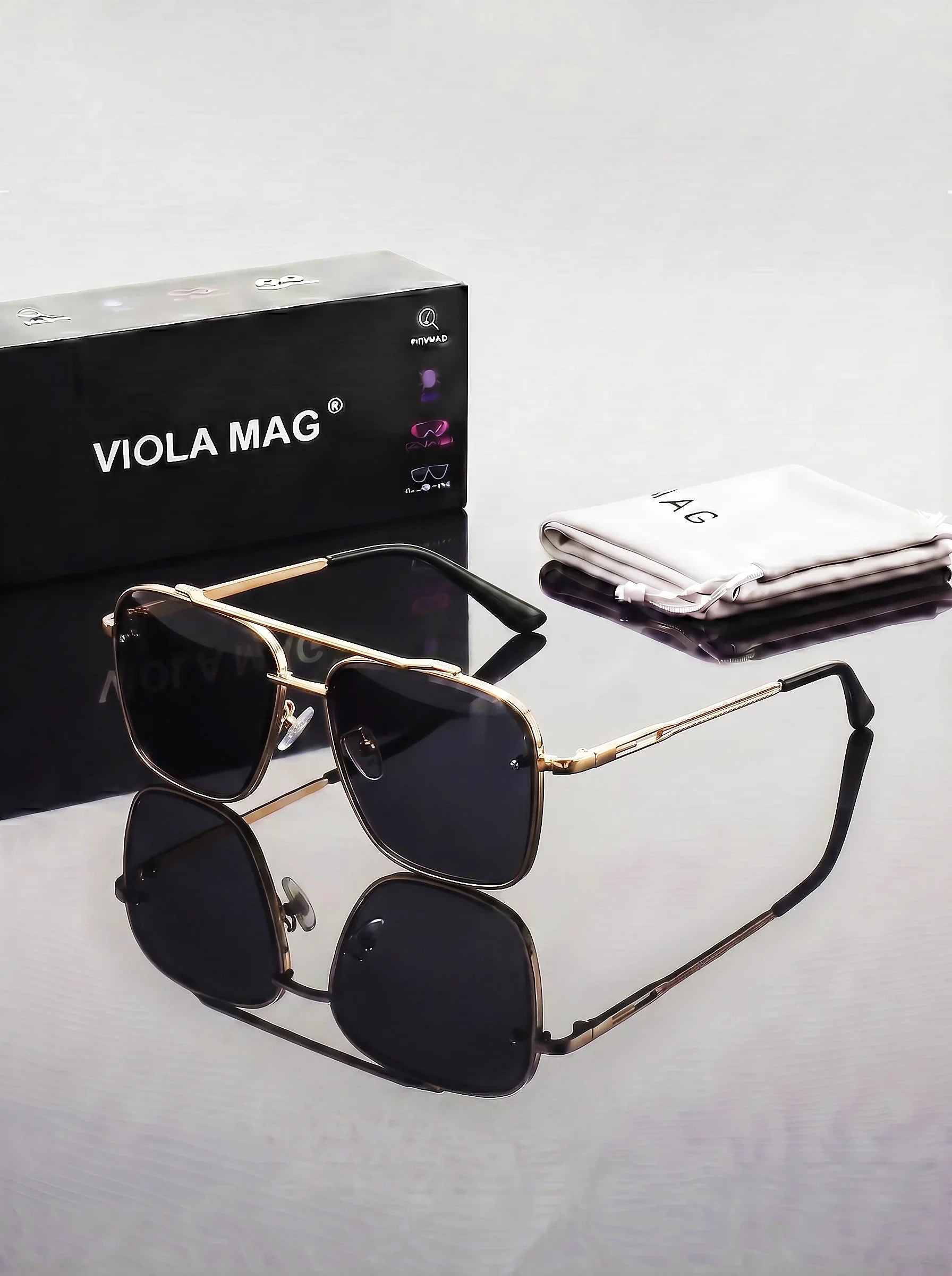 VIOLA MAG Luxury Retro Double Bridge Aviator Sunglasses, Premium  Pilot Eyewear, Fashion Designer Square Shades with Protective