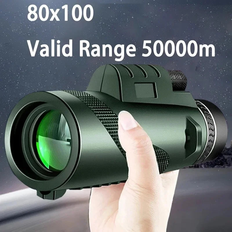 80x100 HD ZOOM Powerful Monocular Telescope Portable Binoculars Long Range Telescope Hunting Camping With Tripod Phone Clip