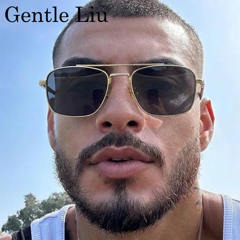 2026 Luxury Square Sunglasses Men Retro Double Bridge Metal Frame Driving Eyewear Vintage Sun Glasses For Male Outdoor Shades