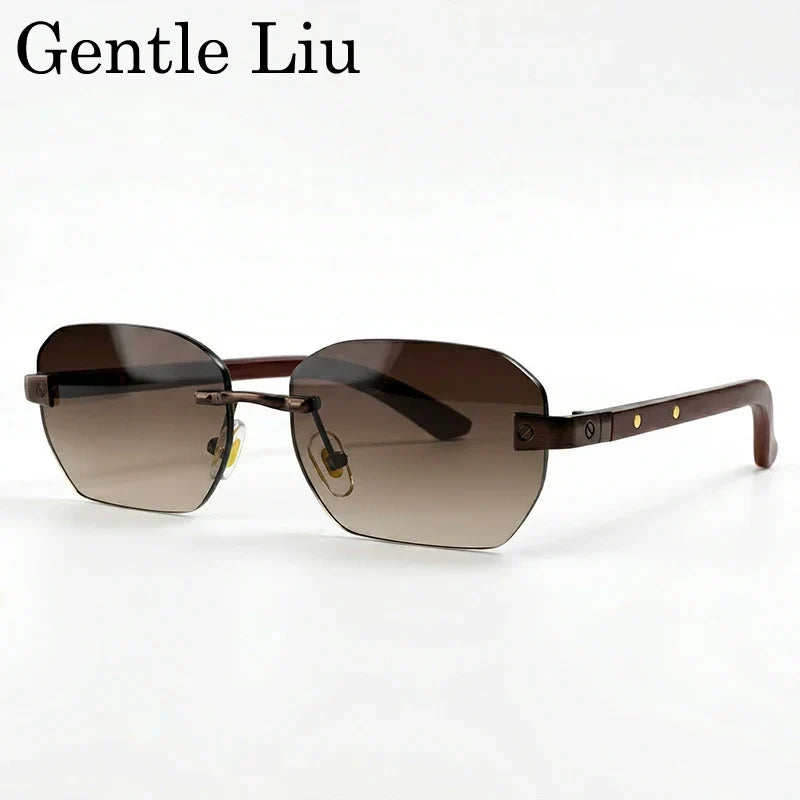 Small Square Rimless Sunglasses Men 2026 Luxury Designer Vintage Polygon Rectangle Shades Gold Metal Eyewear Retro Sun Glasses