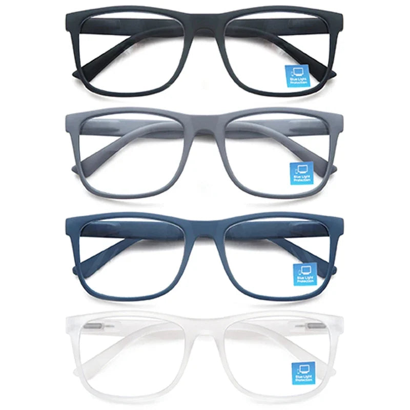 Extra-large reading glasses for men and women. Classic square frame. Blue light blocking glasses with prescription lenses.