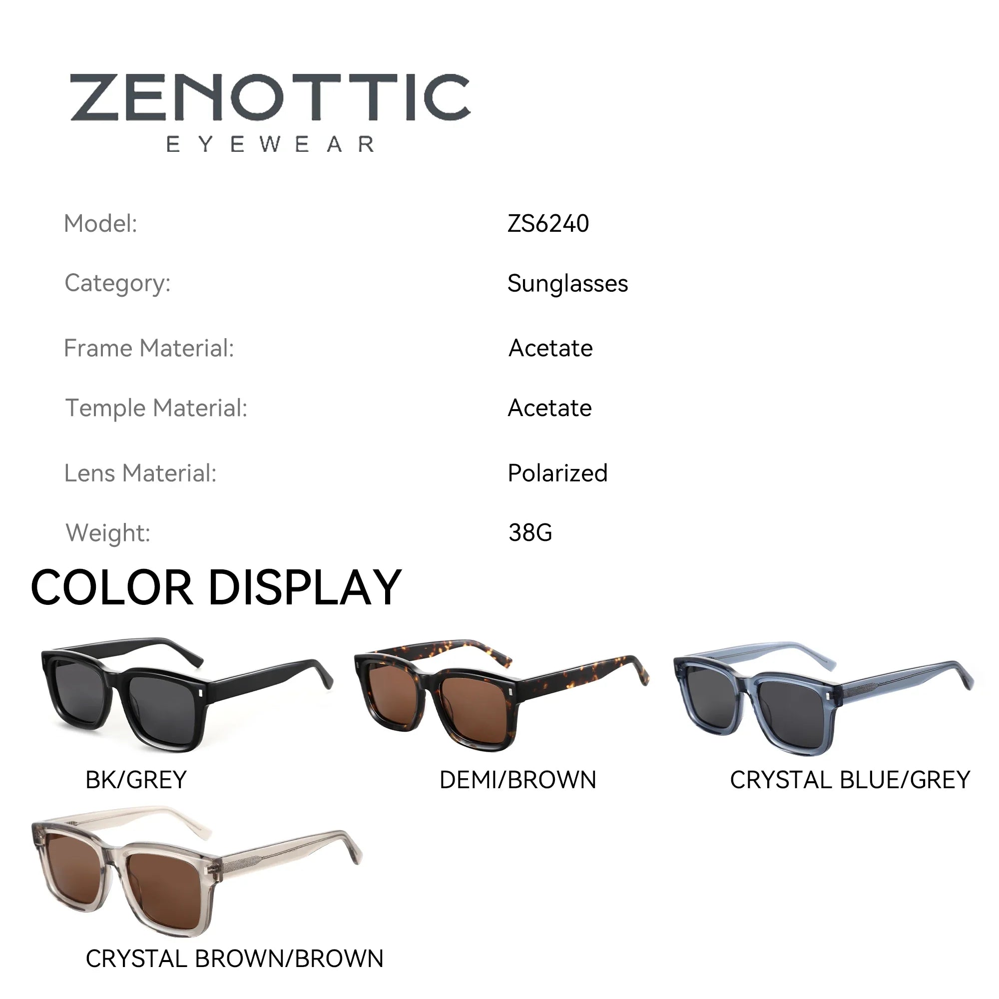 Z 2026 Trend Square Polarized Sunglasses Handmade Acetate Sun Glasses Fashion Patchwork Shades ZS6240