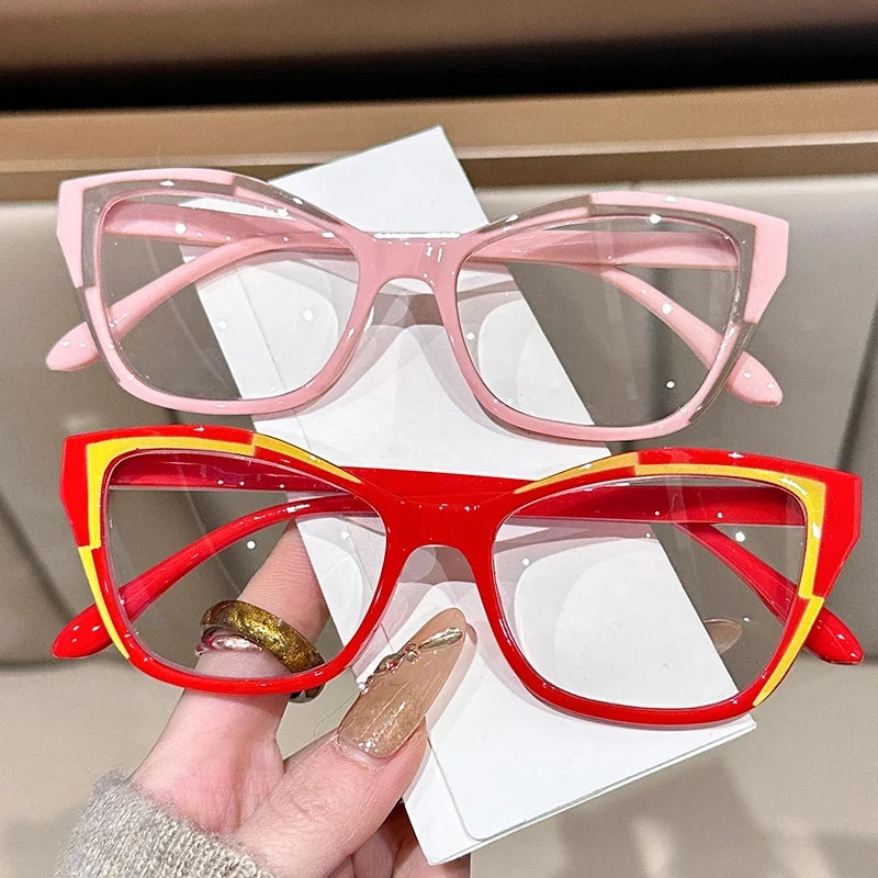 Women's Elegant Cat Eye Reading Glasses - Fashionable Color Block Design, Blue Light Blocking,  1.0 to  4.0 Power