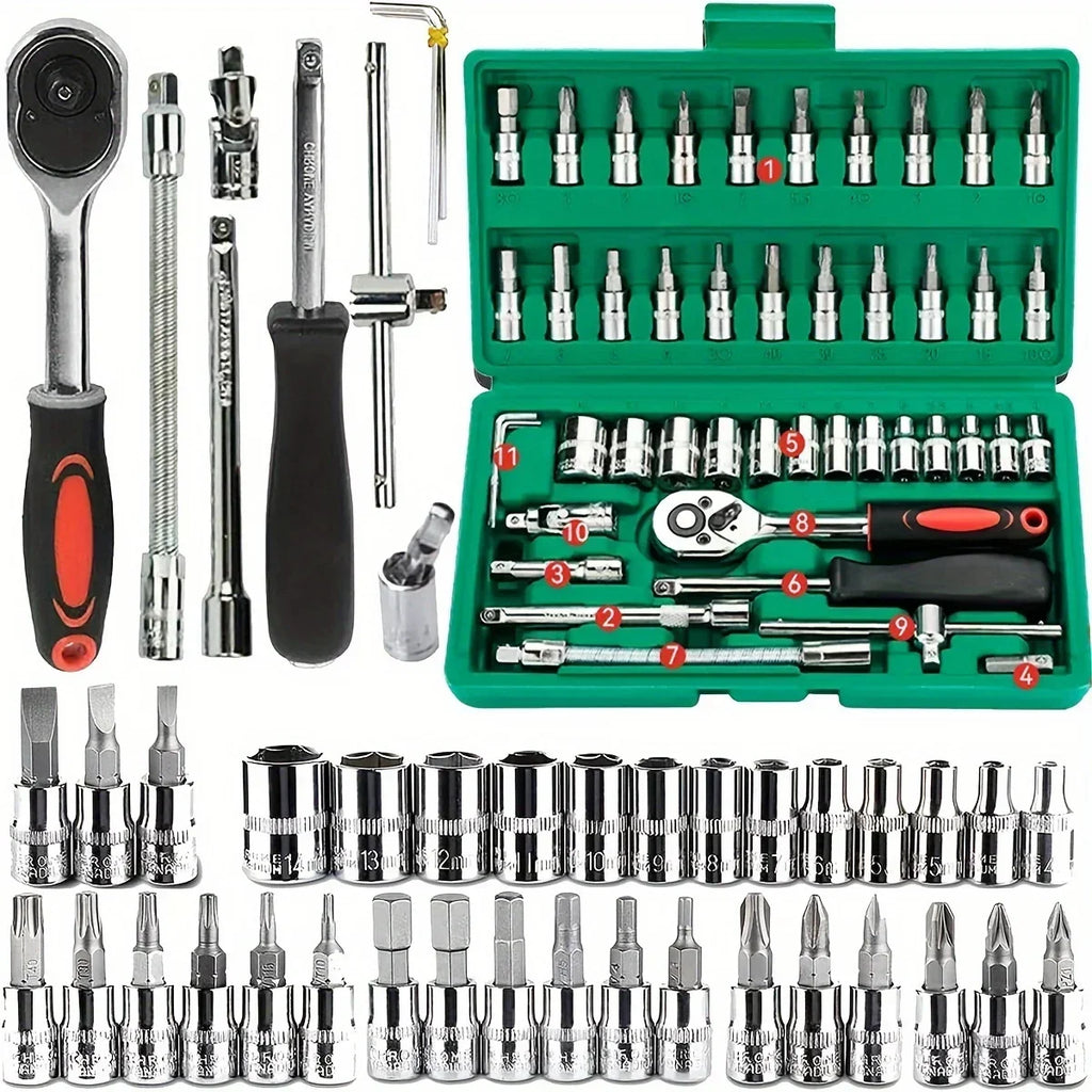 46 Piece 1 4 Inch Drive Socket Wrench Set Metric Hexagonal Socket Ratchet Wrench for Home and Auto Repair Hand Tool