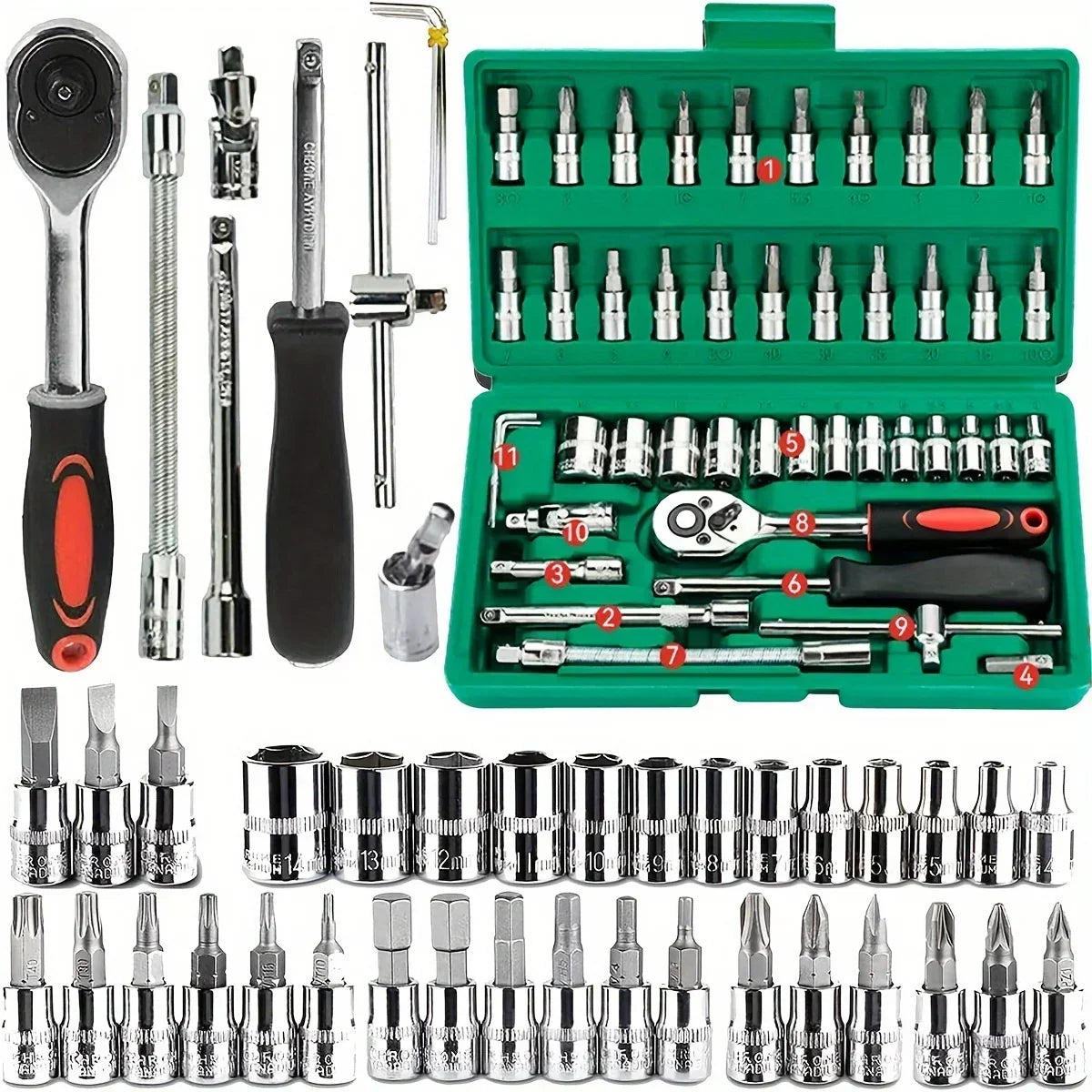 46 Piece 1 4 Inch Drive Socket Wrench Set Metric Hexagonal Socket Ratchet Wrench for Home and Auto Repair Hand Tool