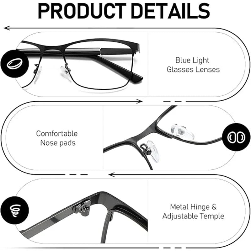 Reading Glasses Men Photochromic Blue Light Blocking Readers Wide Frame Style Metal Frame Tinted Eyeglasses