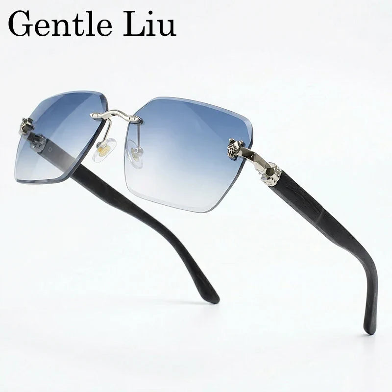 Rimless Square Men Sunglasses 2026 Luxury Polygon Photochromic Sun Glasses Male Driving Shades Punk Cut Lenses Frameless Eyewear