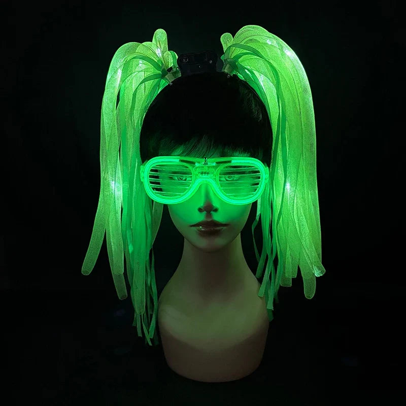 Funny LED Flashing Braid Headband Light up Noodle Headband Girl Women Rave Carnival Party Headwear Supplies Bar Night Show Props