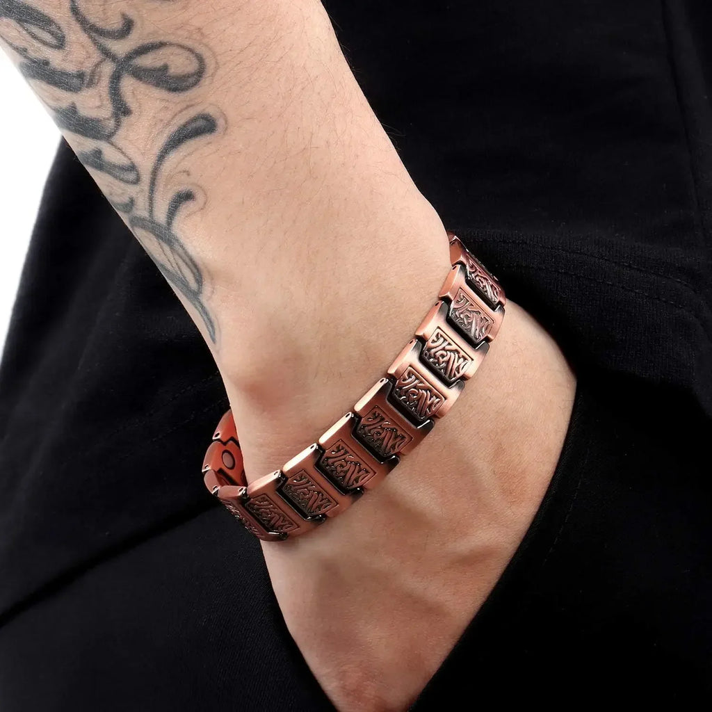 ARADOO Copper Bracelet for Men 100% Pure Copper Magnetic Link Bracelets Jewelry Gift with Adjustable Sizing Tool